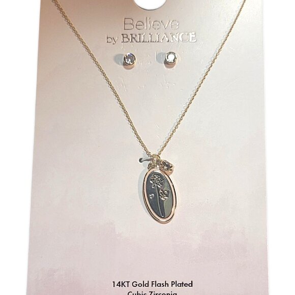 Believe in BRILLIANCE 14kt gold flash Plated Cubic Zirconia Necklace and Earring - Picture 3 of 5